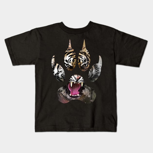 Angry Tiger Face Claw Kids T-Shirt by Kryptic